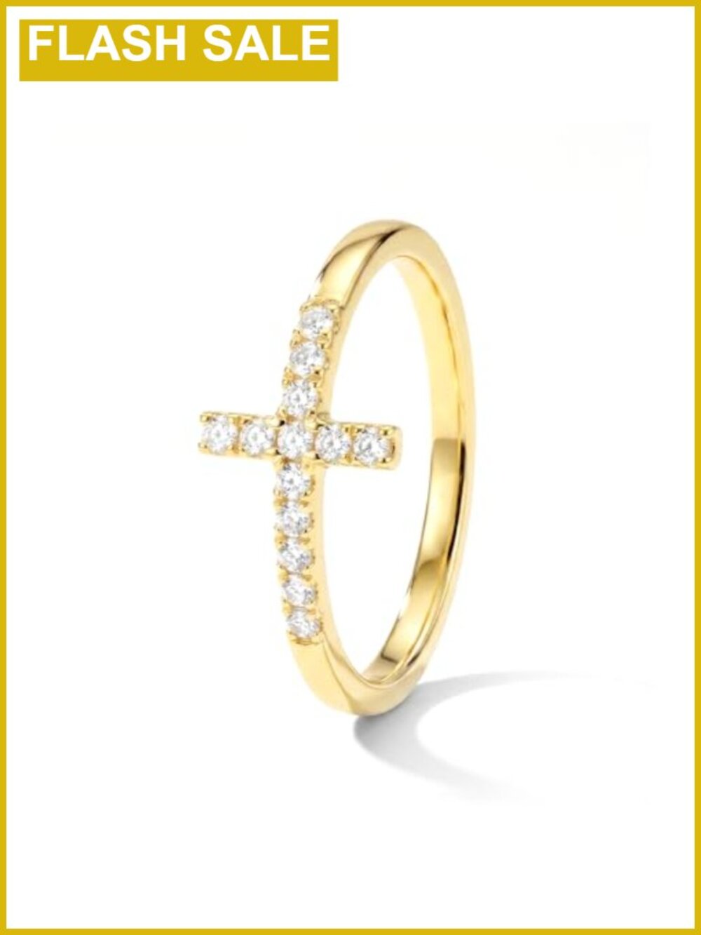 14K Gold Plated Dainty CZ Cross Ring 925 Sterling Silver Women